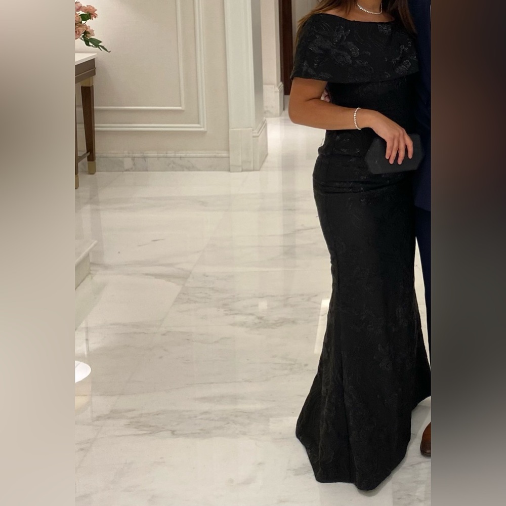 Aidan Mattox black off the shoulder dress